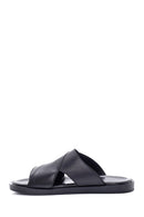 Men's Black Leather Slippers | Derimod