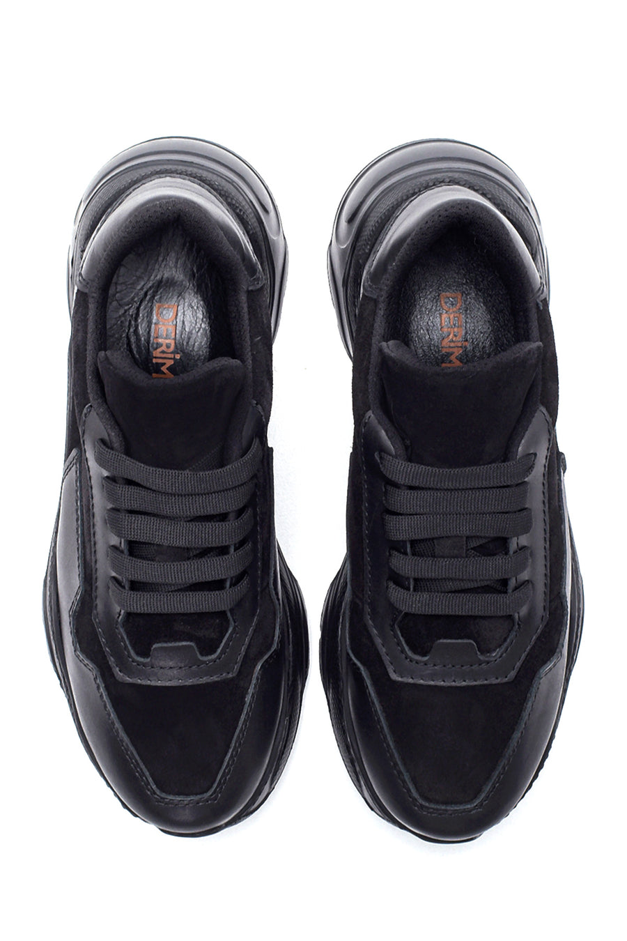 Kadın Siyah Deri Yüksek Taban Sneaker