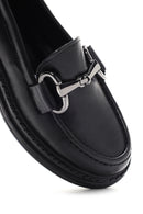 Women's Black Leather Masculine Loafer | Derimod