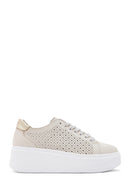 Women's Beige Thick Sole Lace Up Leather Sneaker | Derimod