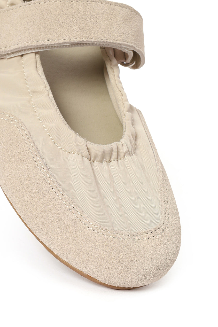 Women's Cream Strapped Leather Sport Ballet Flats