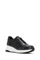 Women's Black Thick Soled Leather Sneaker | Derimod