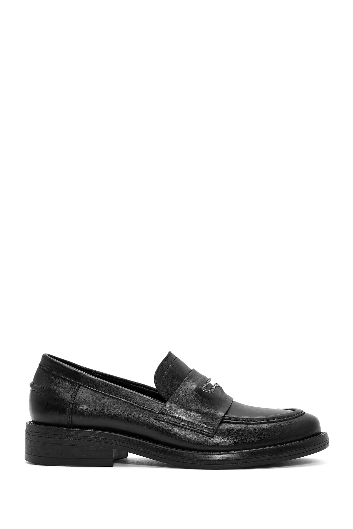 Women's Black Stone Detailed Leather Masculine Loafer 24WFD188918 | Derimod