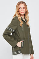 Halley Women's Khaki Hooded Oversize Leather Coat | Derimod