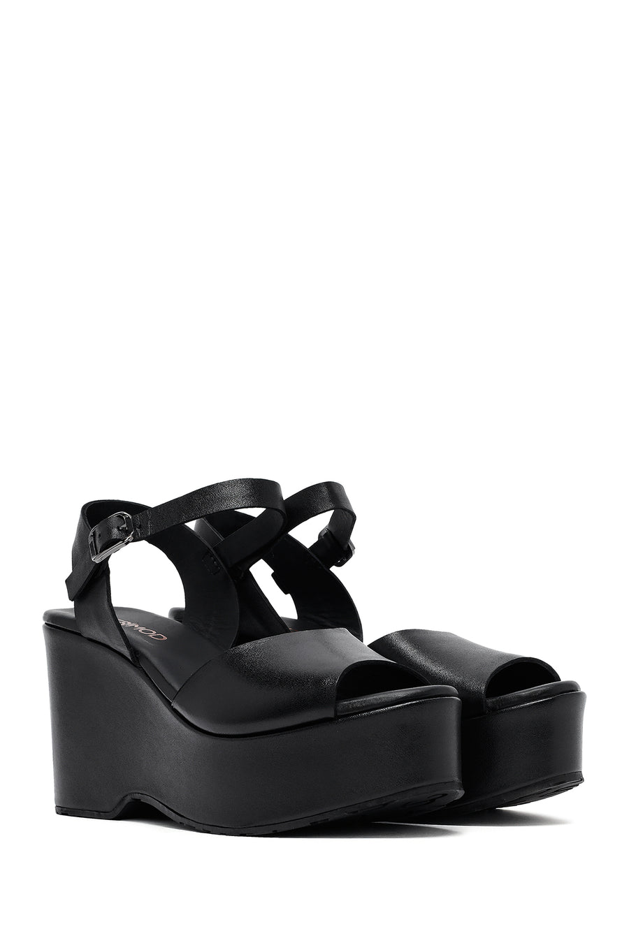 Women's Black Ankle Buckle High Heeled Leather Sandals