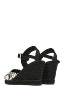 Kastamonu Stone Print Women's Black Patterned Wedge Heeled Espadrille Sandals | Derimod