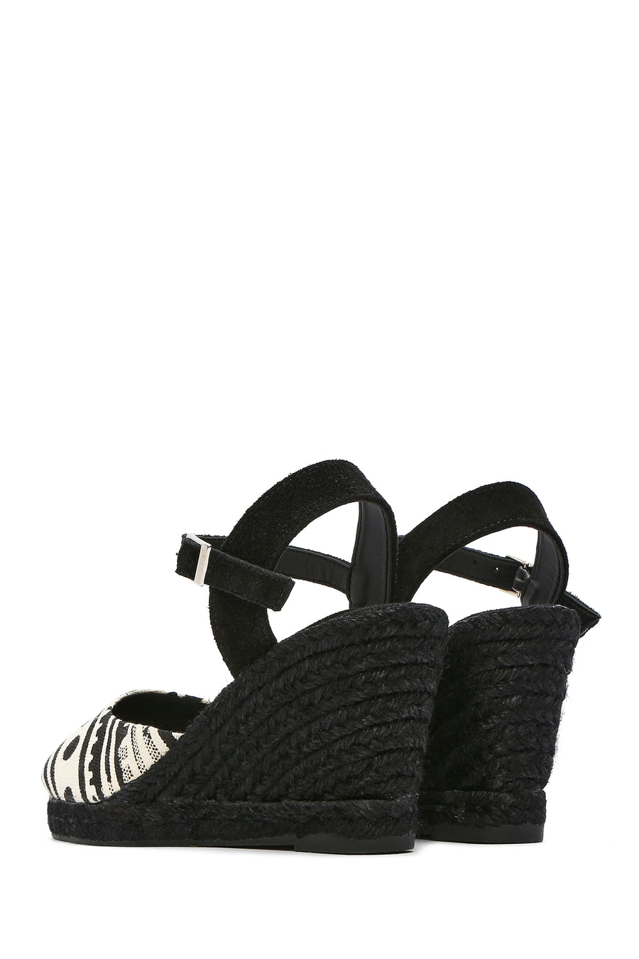 Kastamonu Stone Print Women's Black Patterned Wedge Heeled Espadrille Sandals