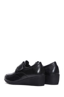 Women's Black Leather Wedge Heel Comfort Shoes | Derimod