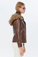 Vera Women's Brown Hooded Leather Coat | Derimod