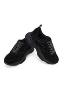 Kadın Siyah Bağcıklı Kalın Tabanlı Süet Deri Sneaker | Derimod