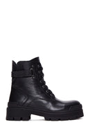 Women's Black Leather Thick Soled Boots | Derimod