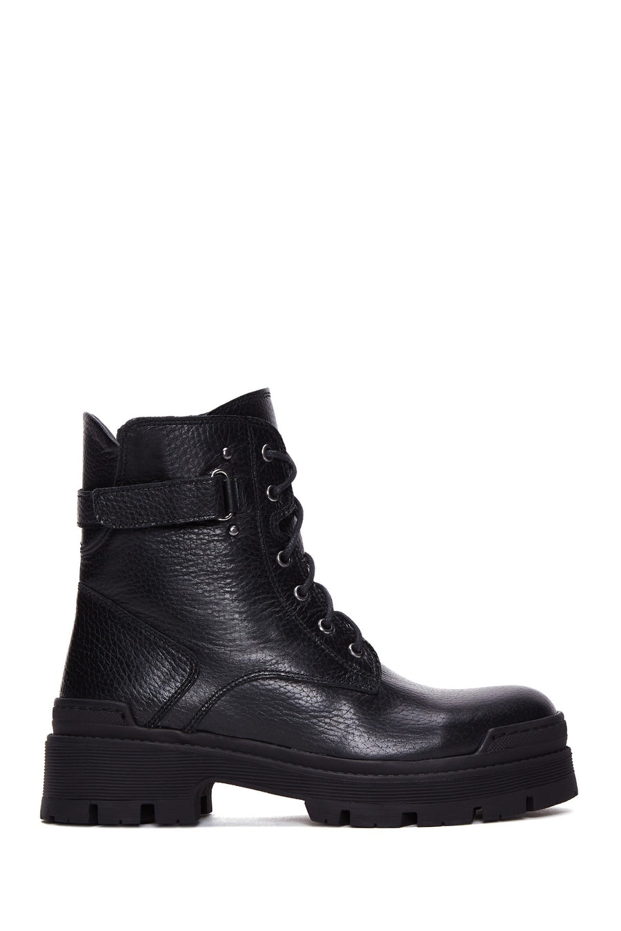 Women's Black Lace-Up Zippered Leather Combat Boots 24WFD182018 | Derimod