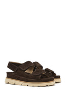 Women's Brown Double Strap Suede Leather Sandals | Derimod