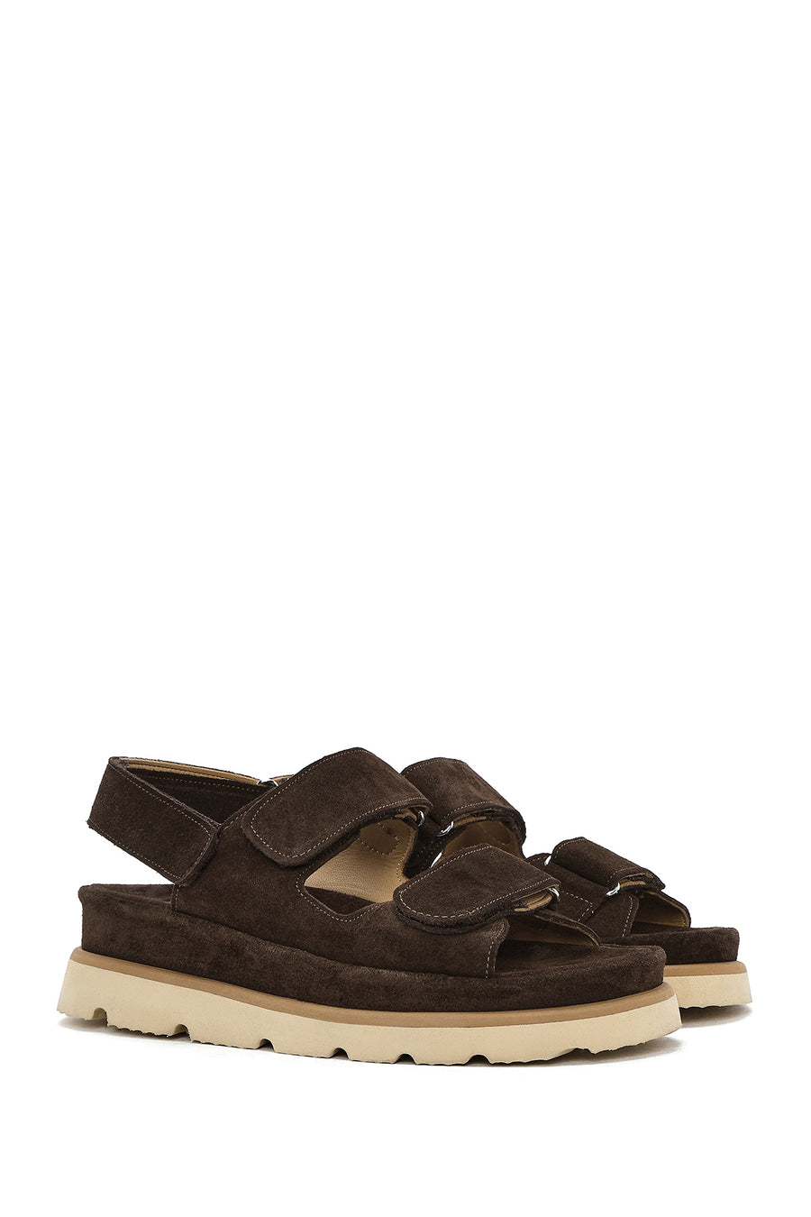 Women's Brown Double Strap Suede Leather Sandals