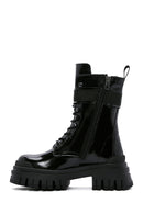 Women's Black Patent Leather Thick Soled Boots | Derimod