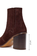 Woman Brown Chunky-Heeled Suede Cowboy Boots | Derimod