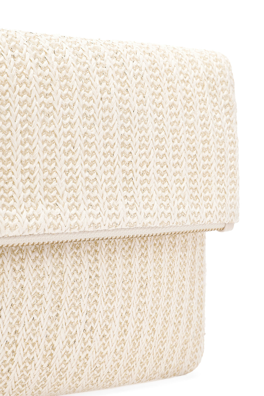 Woman Cream Chain Long-Strap Straw Clutch Bag