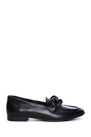 Women's Black Leather Buckle Loafer | Derimod