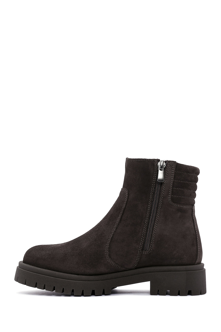 Women's Brown Zippered Casual Suede Leather Boots