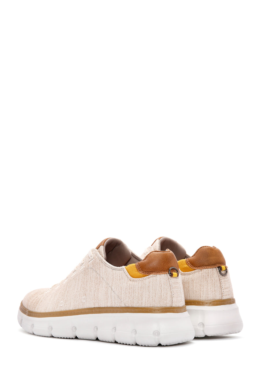 Erkek Bej Bağcıklı Kalın Tabanlı Kumaş Sneaker