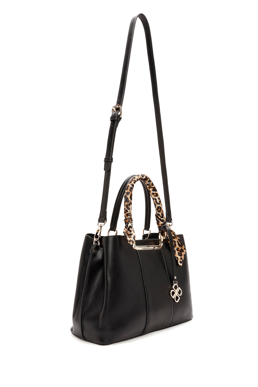 Woman Black Long-Strap Accessory-Detail Shoulder Bag