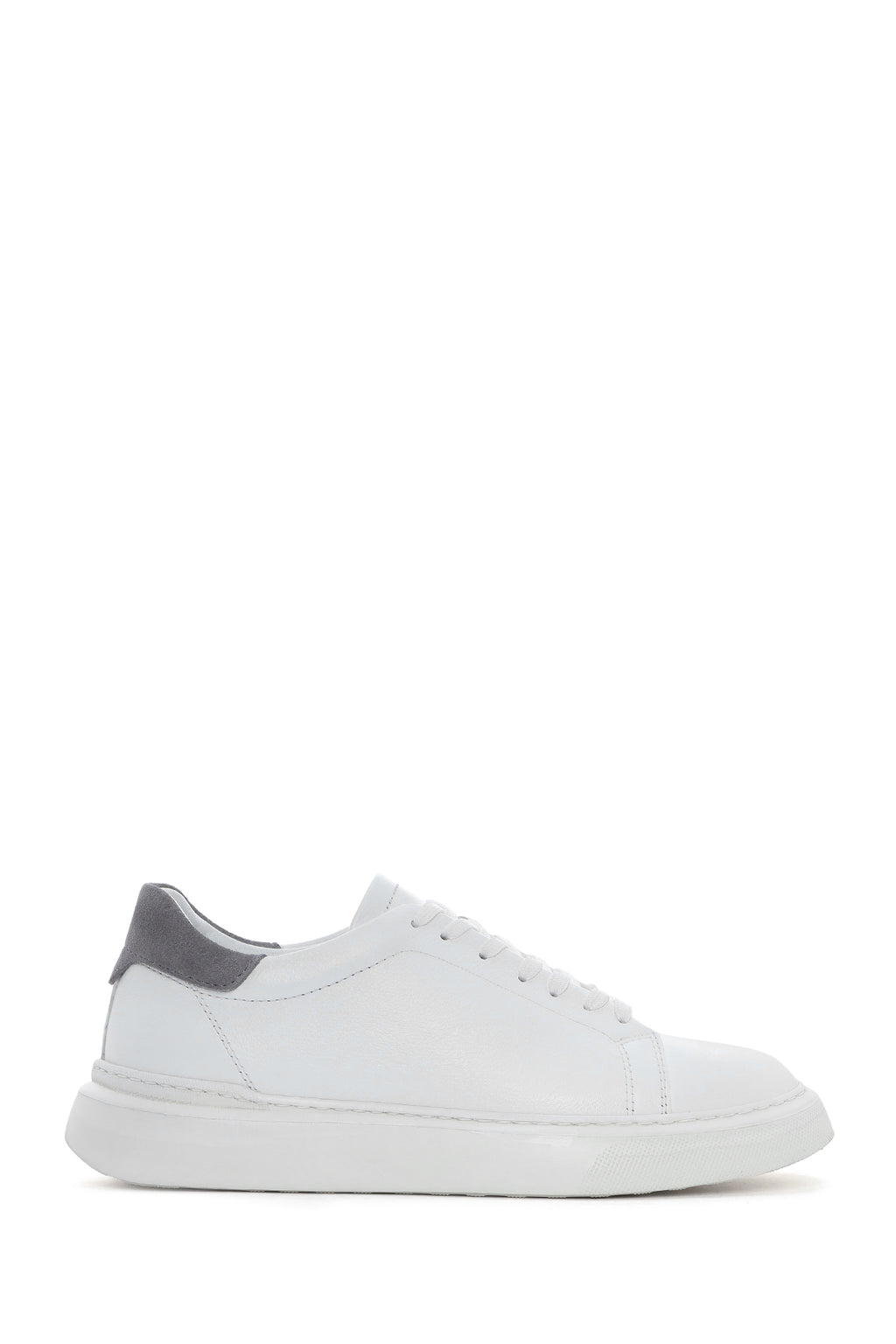 Erkek Beyaz Bağcıklı Deri Sneaker