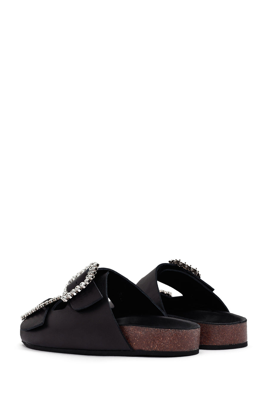 Women's Black Stoned Leather Slippers