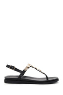 Women's Black Ankle Strap Flip Flop Leather Sandals | Derimod