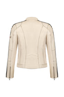 Ladyracer Woman White Badged Slim-Fit Leather Jacket | Derimod