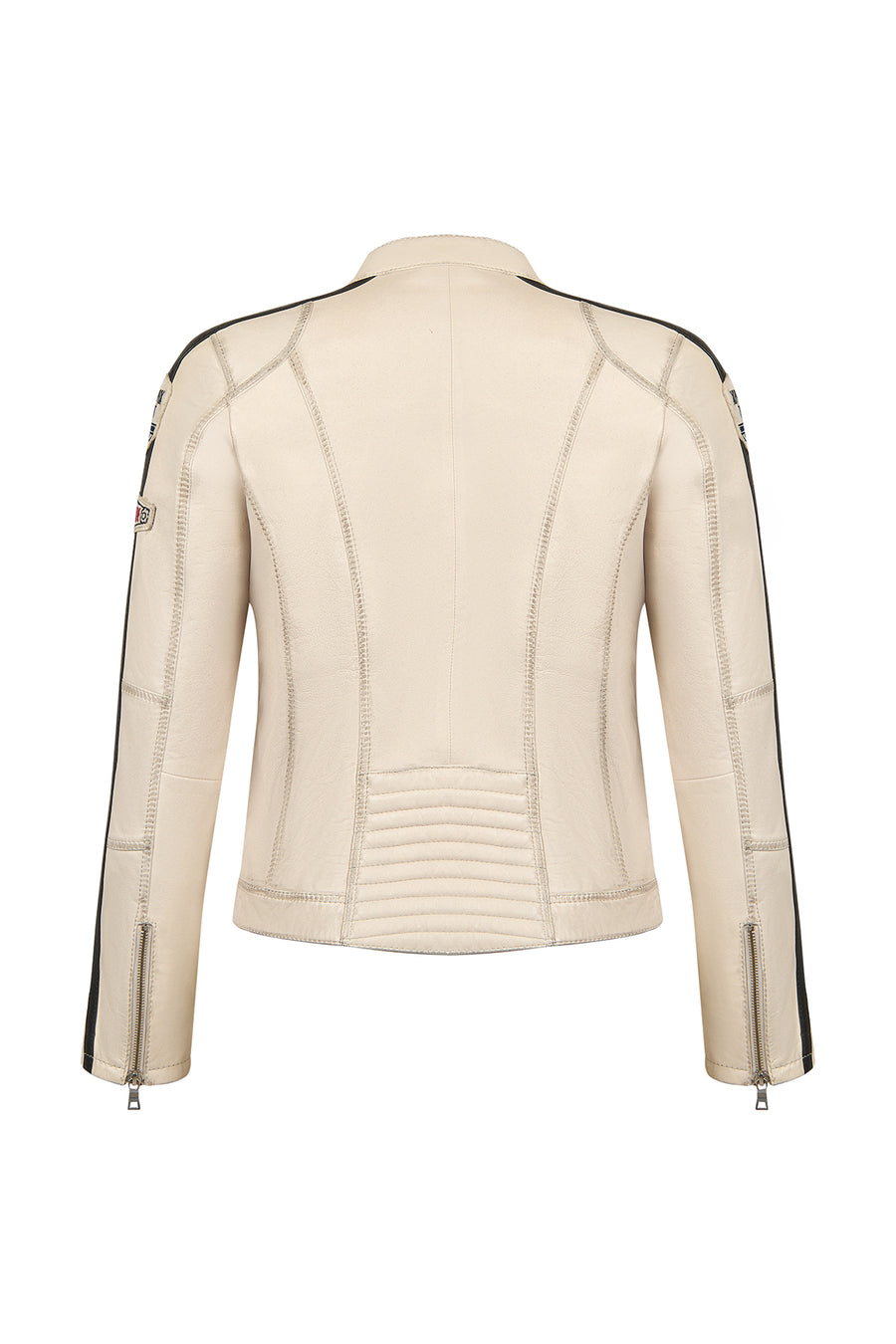 Ladyracer Woman White Badged Slim-Fit Leather Jacket