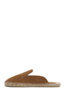 Women's Tan Suede Leather Espadrille Slippers | Derimod