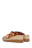 Women's Tan Thick Soled Leather Comfort Slippers | Derimod