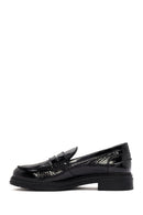 Women's Black Patent Leather Masculine Loafer | Derimod