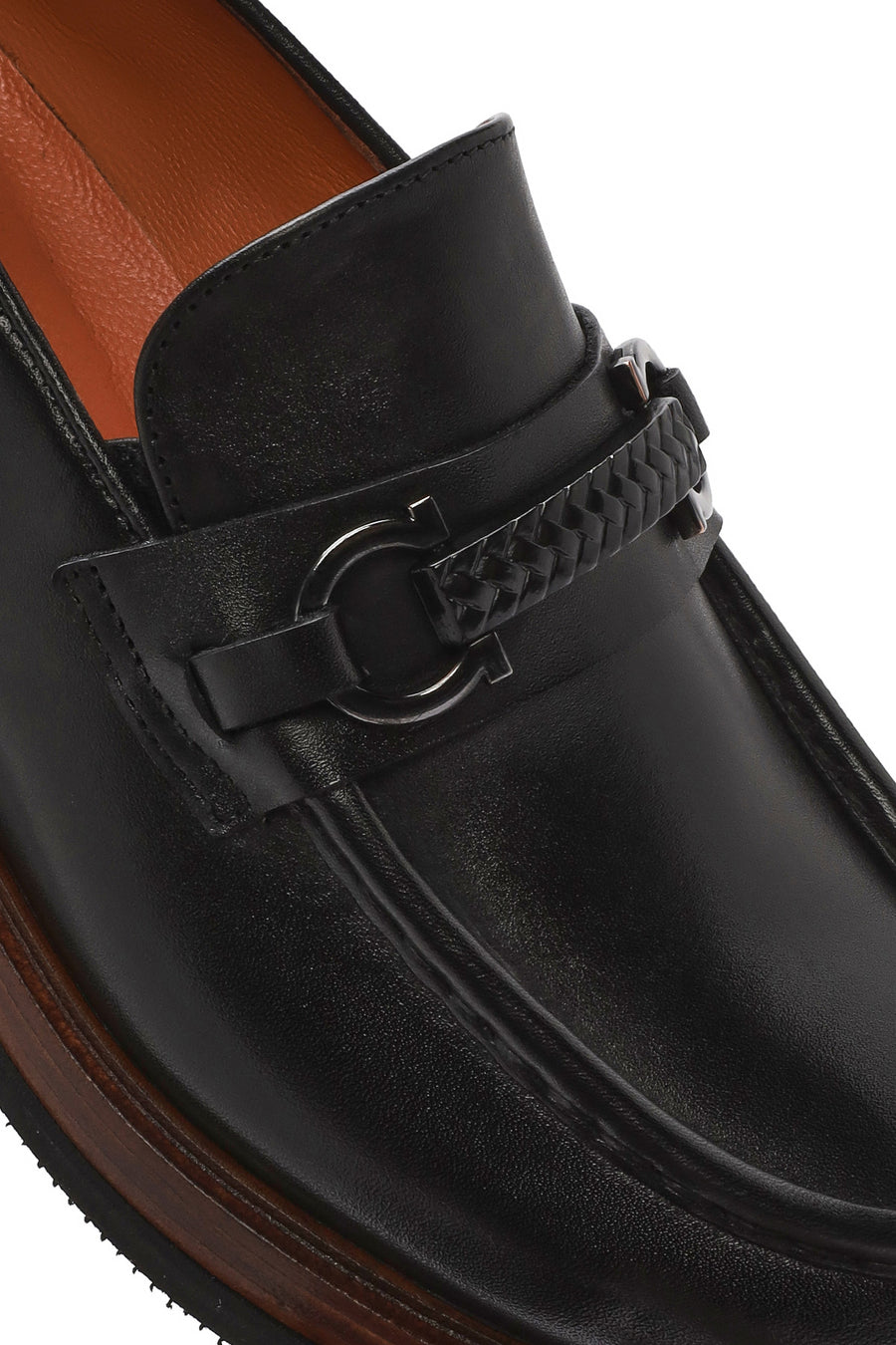 Male Black Buckled Thick-Soled Leather Loafer