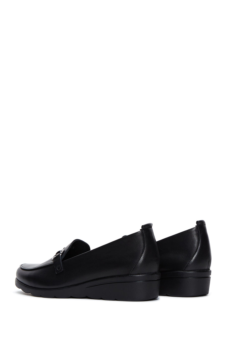 Kadın Siyah Deri Dolgu Topuklu Loafer