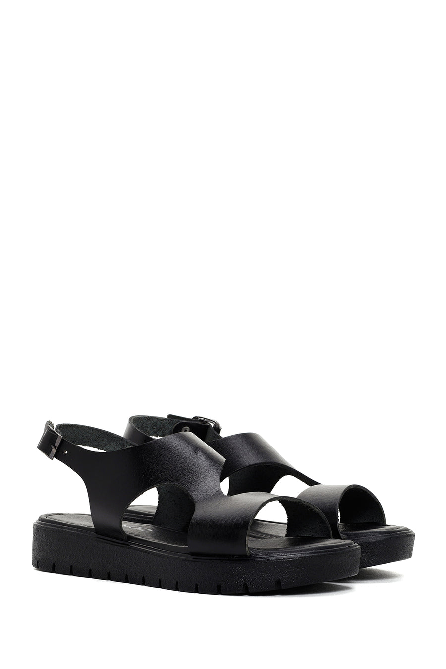 Women's Black Ankle Strap Leather Sandals