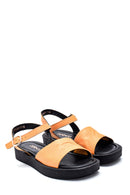 Women's Yellow Leather Flat Sandals | Derimod