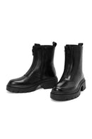 Women's Black Double Zipper Leather Boots | Derimod