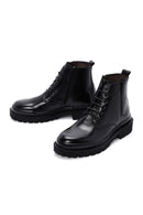 Men's Black Leather Zippered Casual Boots | Derimod