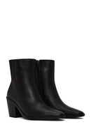 Woman Black Zip Closure Thick-Heeled Leather Boots | Derimod