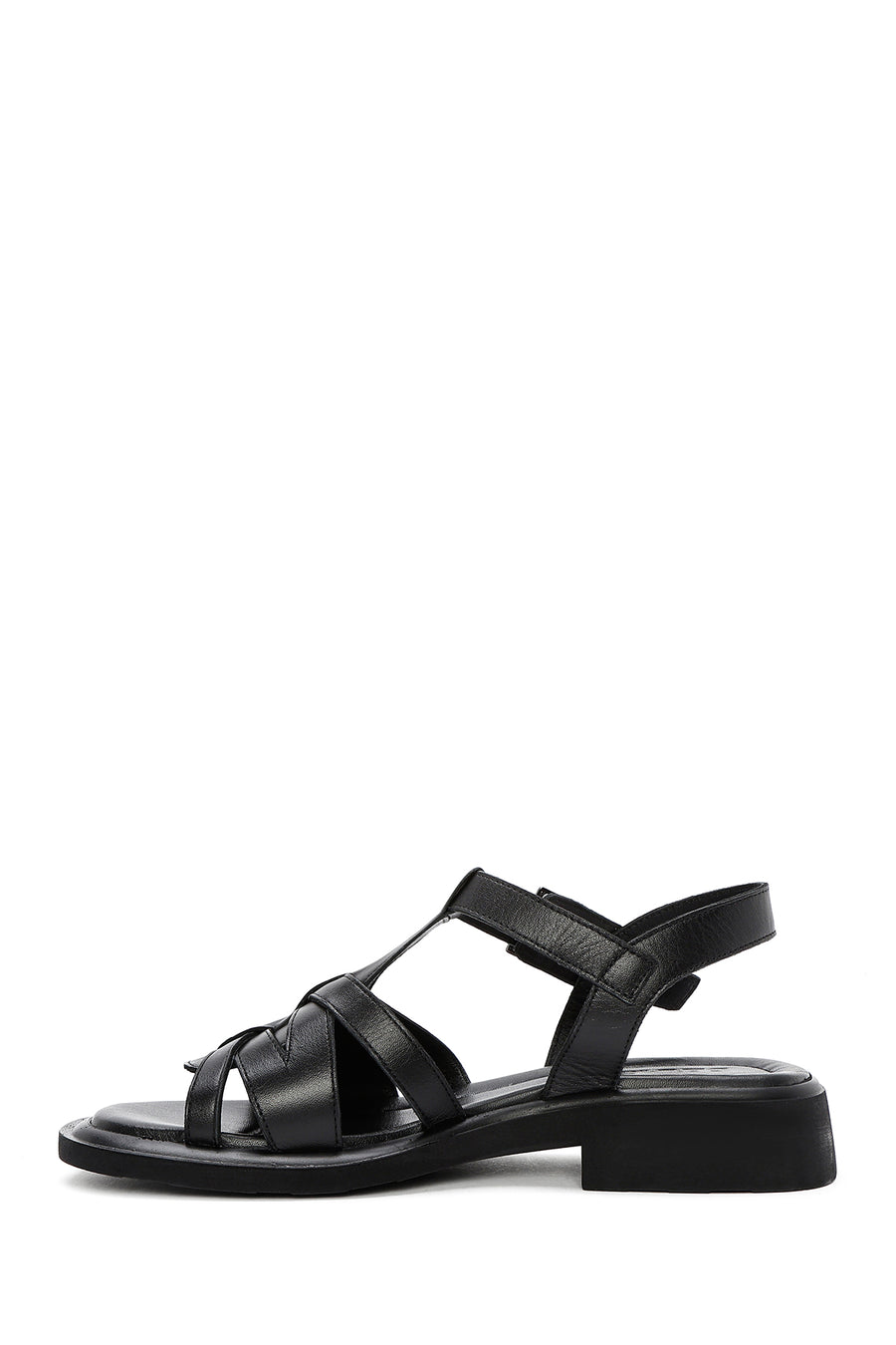 Women's Black Leather Ankle Buckle Sandals
