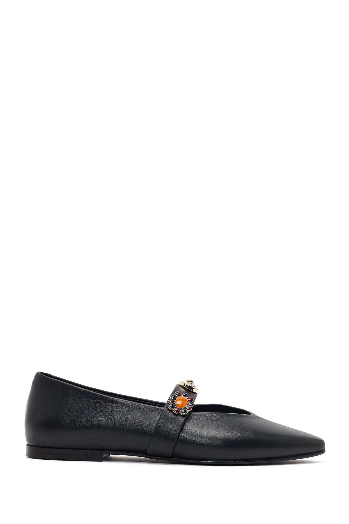 Women's Black Stone Leather Ballerinas 26PFD201918 | Derimod