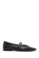 Women's Black Stone Leather Ballerinas | Derimod
