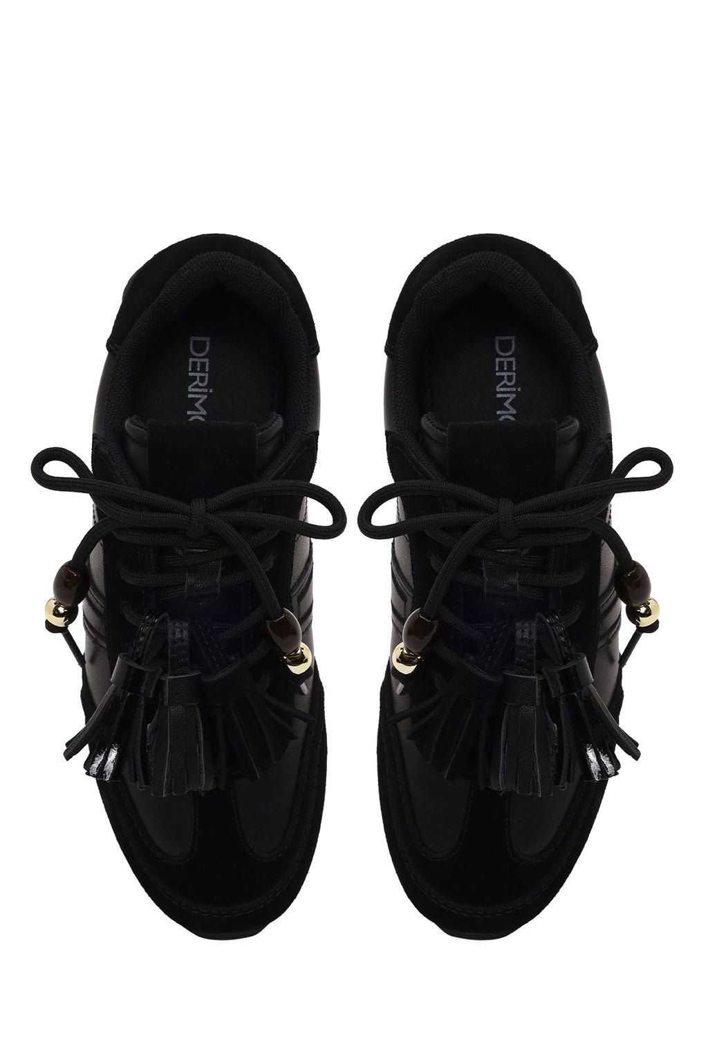 Kadın Siyah Bağcıklı Charmlı Leopar Deri Sneaker