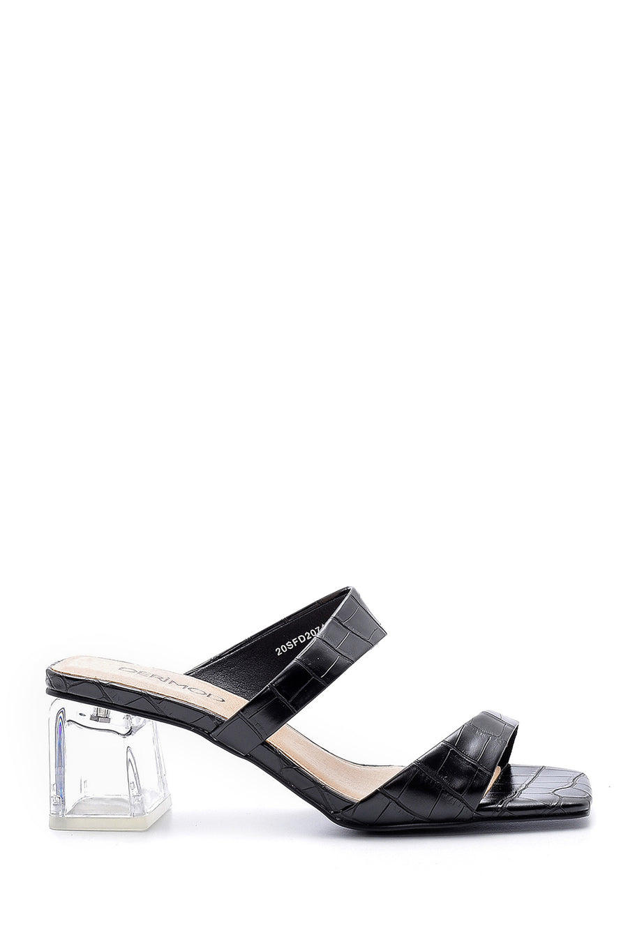 Women's Transparent Heel Crocodile Patterned Slippers 20SFD2074E3 | Derimod