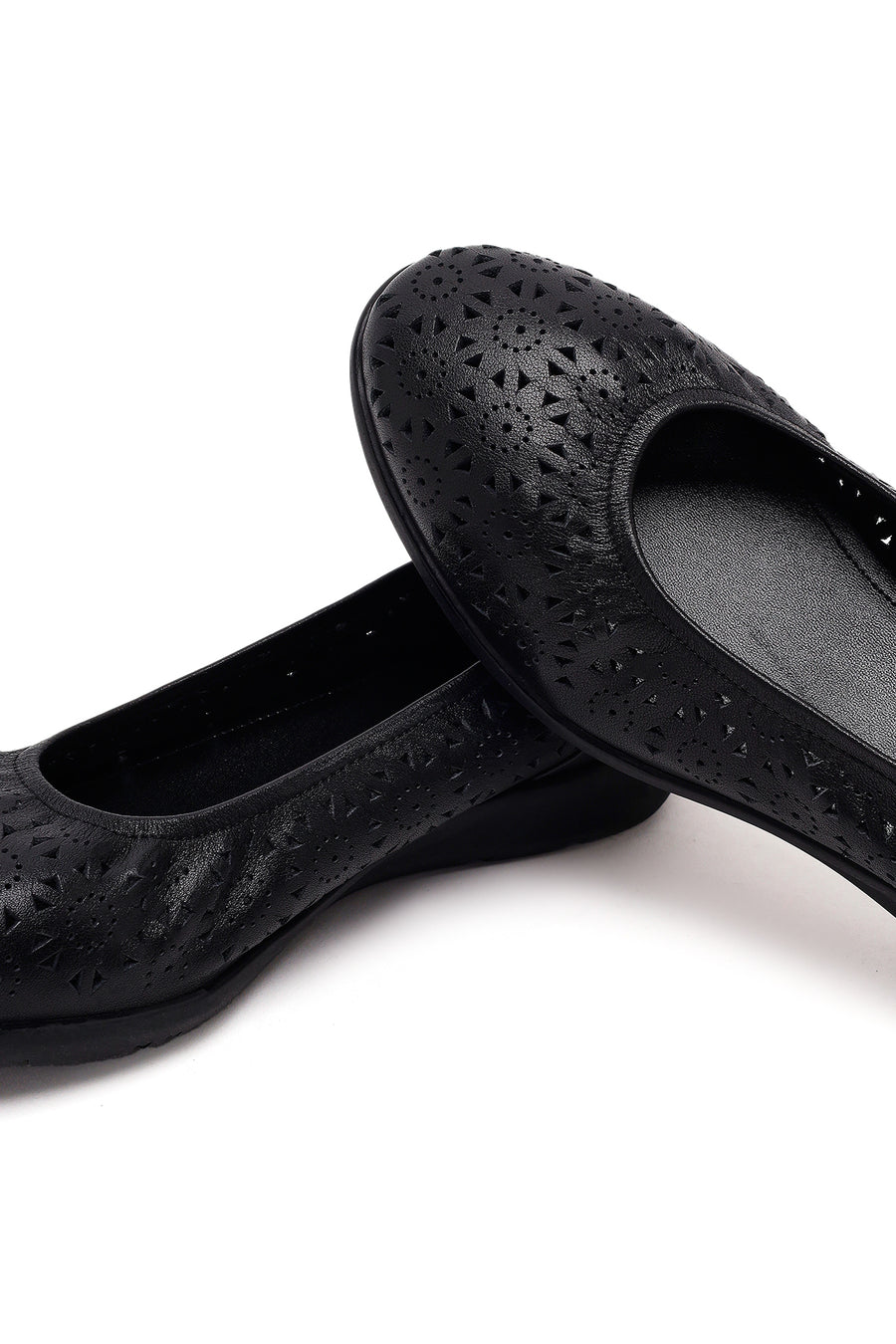 Women's Black Patterned Leather Ballet Flats