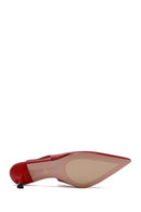 Women's Red Open Back Thin High Heel Leather Shoes | Derimod