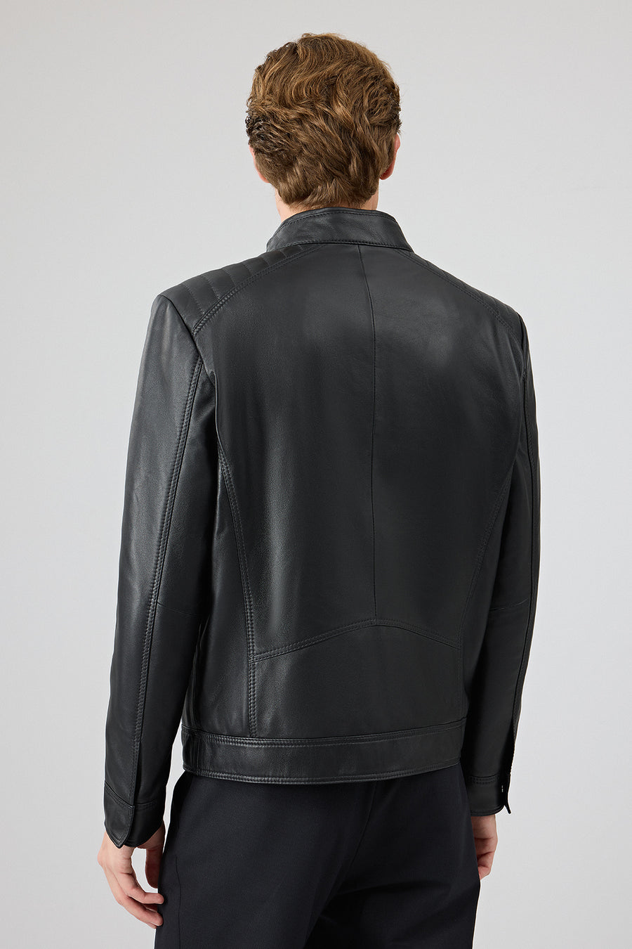 Tony Men's Black Mandarin Collar Short Leather Jacket
