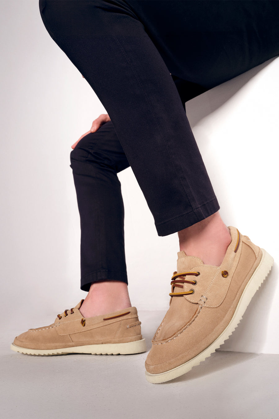 Men's Beige Lace-up Suede Leather Casual Shoes