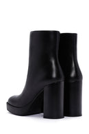 Women's Black Zippered Thick Heeled Leather Boots | Derimod